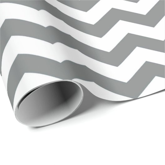Papier Cadeau Moderne, classique, élégant gris blanc chevron (Coin rond)
