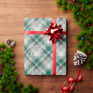 Papier Cadeau Moderne classique vert à carreaux Joyeux Noël Fête