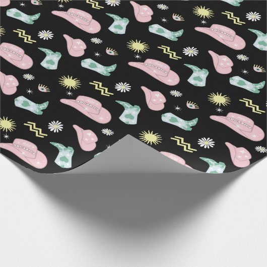 Papier Cadeau Moderne Cowgirl Aquarius Zodiac Motif Noir (Coin)