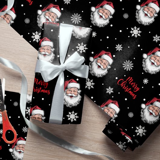 Papier Cadeau Moderne Cute Bold Père Noël Joyeux Noël Et Neige