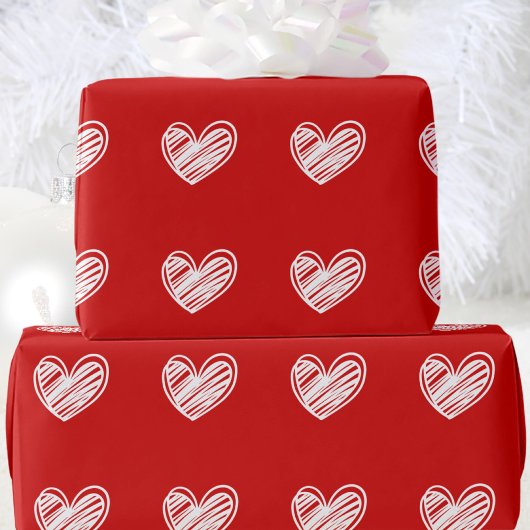 Papier Cadeau Moderne Cute White Red Hearts Élégant Amour romant