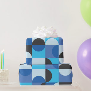 Papier Cadeau Moderne du milieu du siècle Demi-cercles Bleu Turq