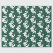 Papier Cadeau Moderne Elégant Blanc Cerf Bois Vert foncé (Plat)