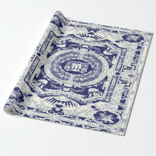 Papier Cadeau Moderne élégant élégant Marine Bleu Baroque Orneme