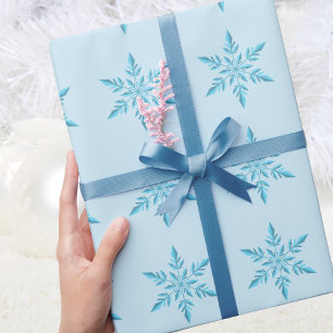 Papier Cadeau Moderne Élégant Flocon de Neige Bleu Motif Hiver