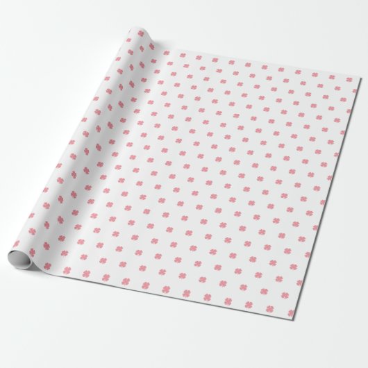 Papier Cadeau Moderne Élégant Motif Trèfle à Quatre Feuilles Ros (Déroulé)