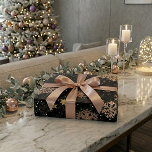 Papier Cadeau Moderne Élégant Rose Gold Pailleté Flocons de Neig