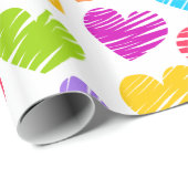 Papier Cadeau Moderne et Fille Vibrant Doodled Hearts Valentine (Coin rond)