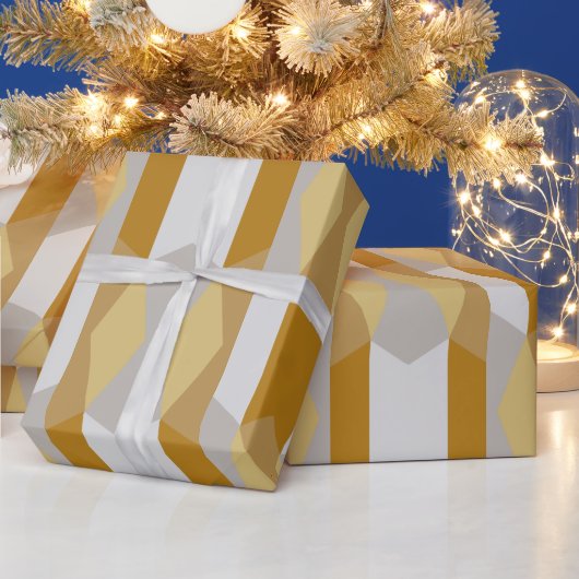 Papier Cadeau Moderne Faux Géométrique Or et Gris Argent (Vacances)