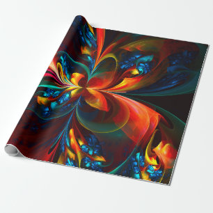 Papier Cadeau Moderne Floral Abstrait Art Orange Bleu Motif #14