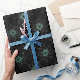 Papier Cadeau Moderne Floral Motif géométrique Turquoise et noir