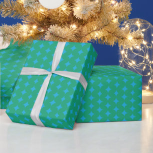 Papier Cadeau Moderne Géométrique Étoiles Vert Bleu Milieu de Si