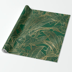 Papier Cadeau Moderne Green Gold Foliage Plante Design botanique
