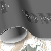 Papier Cadeau Moderne gris foncé et noir Nom et monogramme modif