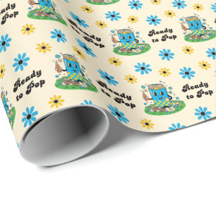 Papier Cadeau Moderne Groovy Daisy Bleue Jaune Elle est prête à