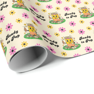 Papier Cadeau Moderne Groovy Daisy Rose Jaune Elle est prête à é