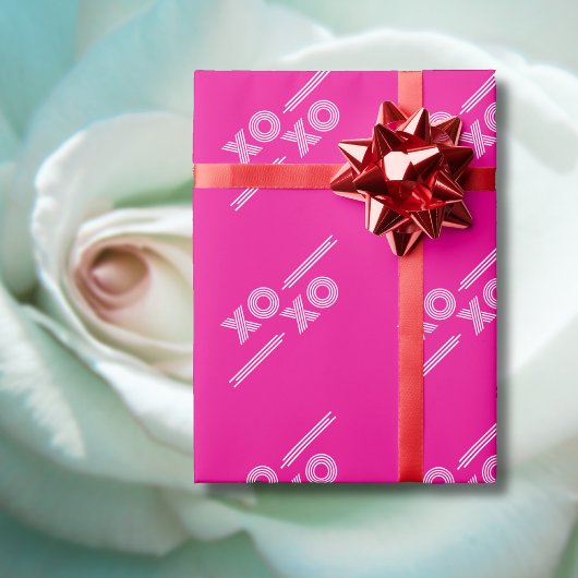 Papier Cadeau Moderne Hot rose et blanc XOXO Valentine