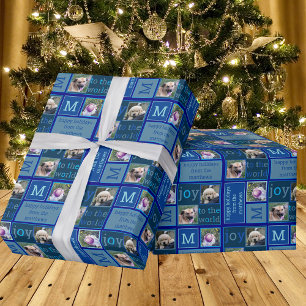Papier Cadeau Moderne JOY Chic Cool Bleu foncé 3 Photo Collage