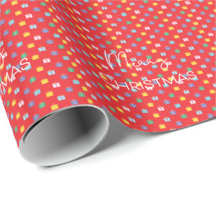 Papier Cadeau Moderne Joyeux Noël Rouge
