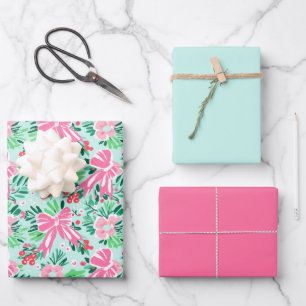 Papier cadeau moderne menthe à l'eau illustré Coqu
