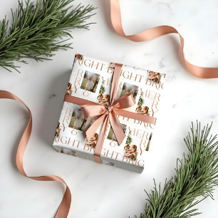 Papier Cadeau Moderne Merry Bright Gras Typographie 2 Photo Blan