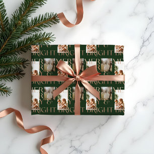 Papier Cadeau Moderne Merry Bright Gras Typographie 2 Photo Vert