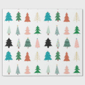 Papier Cadeau Moderne mignon arbres de Noël motif blanc vert (Plat)