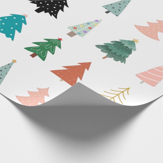 Papier Cadeau Moderne mignon arbres de Noël motif blanc vert (Coin)
