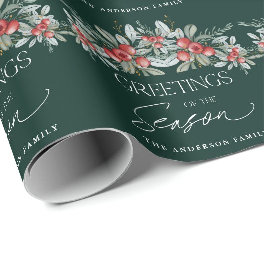 Papier Cadeau Moderne minimal Élégante verdure de Noël (Coin rond)