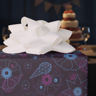 Papier Cadeau Moderne minimaliste Floral Bleu & Motif violet