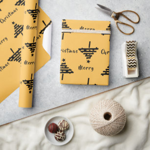 Papier Cadeau Moderne motif d'arbre de Noël noir jaune pour les