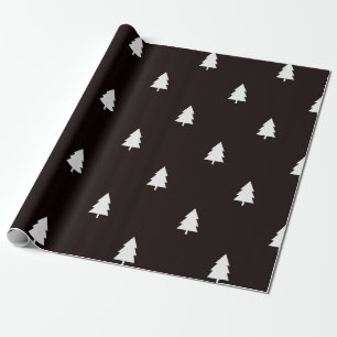 Papier Cadeau Moderne motif d'arbre de Noël nordique noir et bla