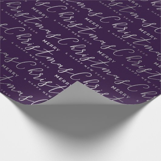 Papier Cadeau Moderne motif de texte « Joyeux Noël » en bleu ind (Coin)