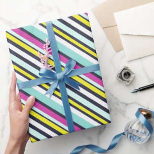 Papier Cadeau Moderne motif rayé diagonal coloré