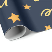 Papier Cadeau Moderne Navy & Or Noël Script (Coin rond)