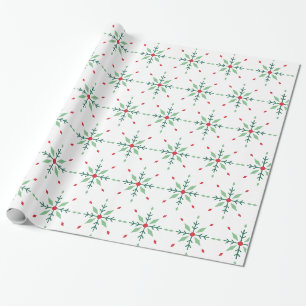 Papier Cadeau Moderne Noël flocon de neige géométrique vert