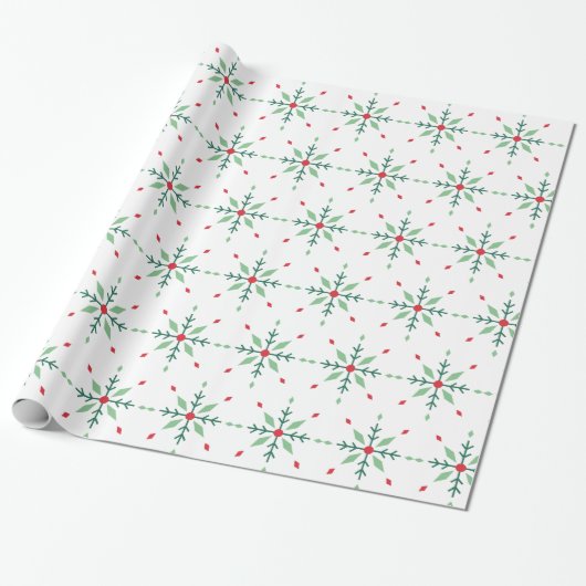 Papier Cadeau Moderne Noël flocon de neige géométrique vert (Déroulé)