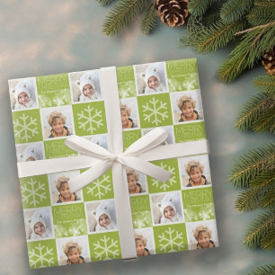 Papier Cadeau Moderne Noël Joyeux Vert Bokeh Personnalisé