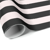 Papier Cadeau Moderne Noël rayé Fêtes Rose & Noir (Coin rond)