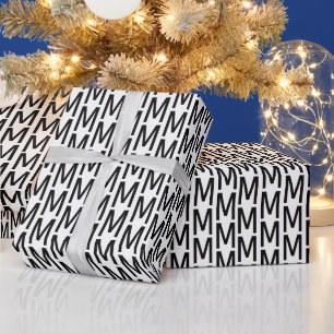 Papier Cadeau Moderne noir blanc personnalisé monogramme initial