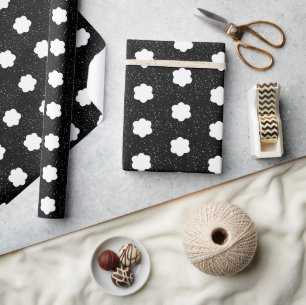 Papier Cadeau moderne noir et blanc rétro floral