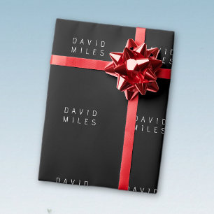 Papier Cadeau Moderne nom éditable minimaliste   Noir & Blanc