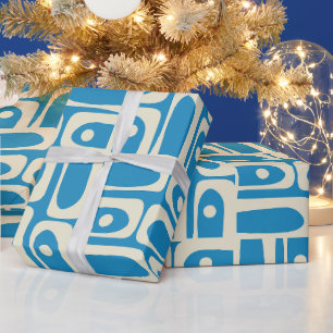 Papier Cadeau Moderne Rétro de milieu du siècle Motif bleu Pique
