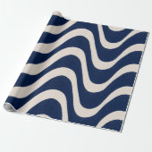 Papier Cadeau Moderne Rétro Été Bleu Vagues (Déroulé)