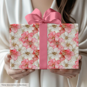 Papier cadeau moderne rose poussiéreux et or pour