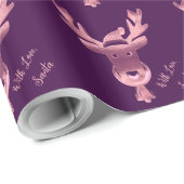 Papier Cadeau Moderne rose violet renne mignonne Noël (Coin rond)