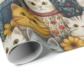 Papier Cadeau Moderne Russe Floral Chat amis Motif (Coin rond)