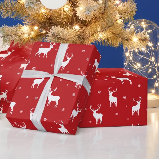 Papier Cadeau Moderne Snowflake Reindeer Red Holiday Motif (Vacances)