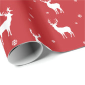 Papier Cadeau Moderne Snowflake Reindeer Red Holiday Motif (Coin rond)