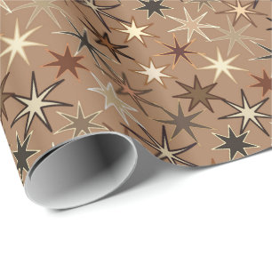 Papier Cadeau Moderne Starburst Print, Café Brown et beige